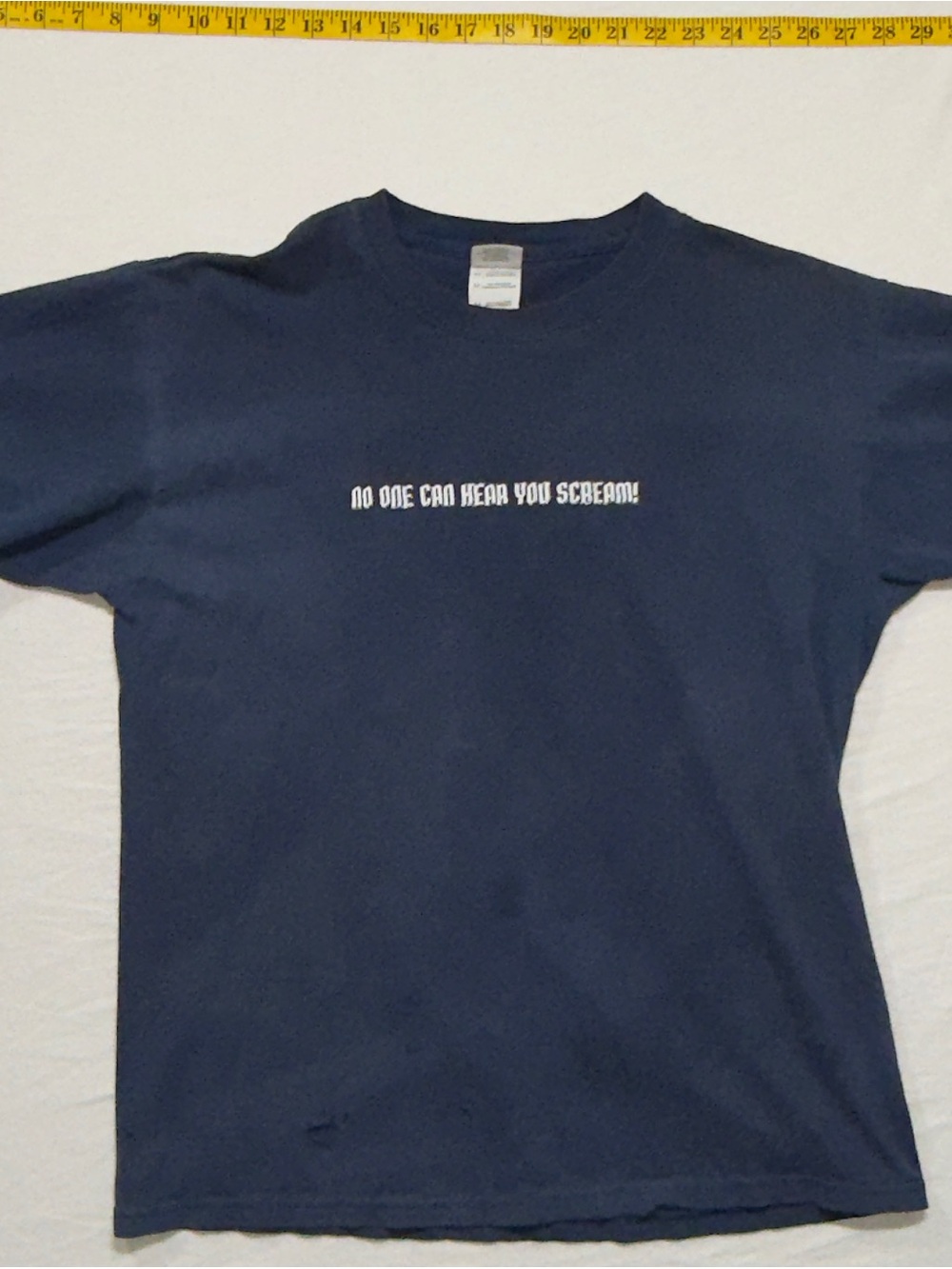 Natural sun faded and distressed No One Can Hear You Scream Navy Graphic Tee
